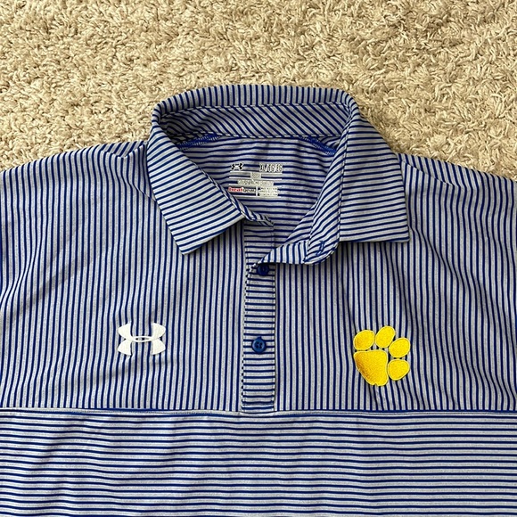 EUC Mens Under Armour HeatGear Blue/Gray Stripes Loose Short Sleeve Polo Size XL - Picture 2 of 8